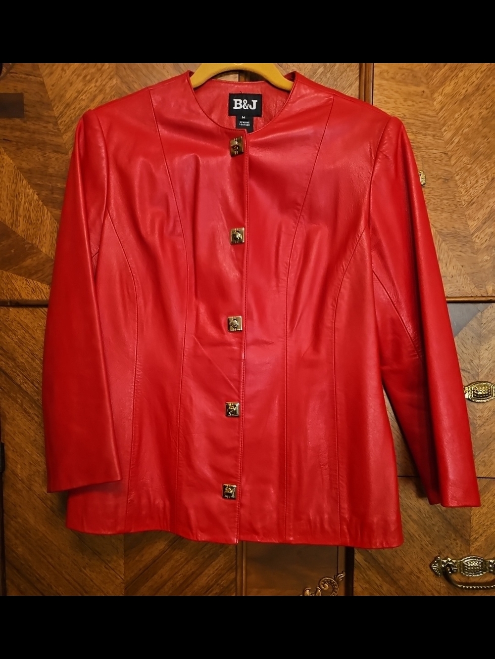 Vintage Size Medium Gold Toggle Button Women's Red Leather Jacket